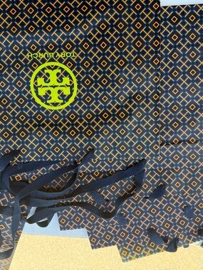 Tory Burch Black and Orange Logo Tote Bag